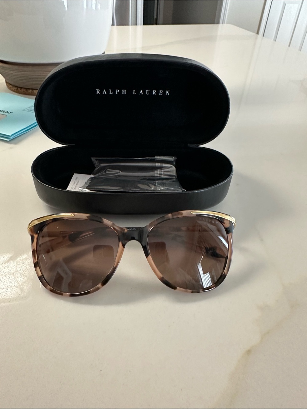 Ralph Lauren Brown Tortoiseshell Sunglasses with Gold Trim
